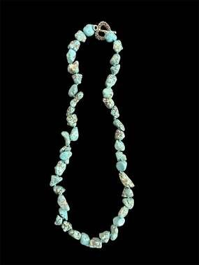 Vintage Natural Turquoise Chunky Nugget Necklace with Heart Toggle Clasp